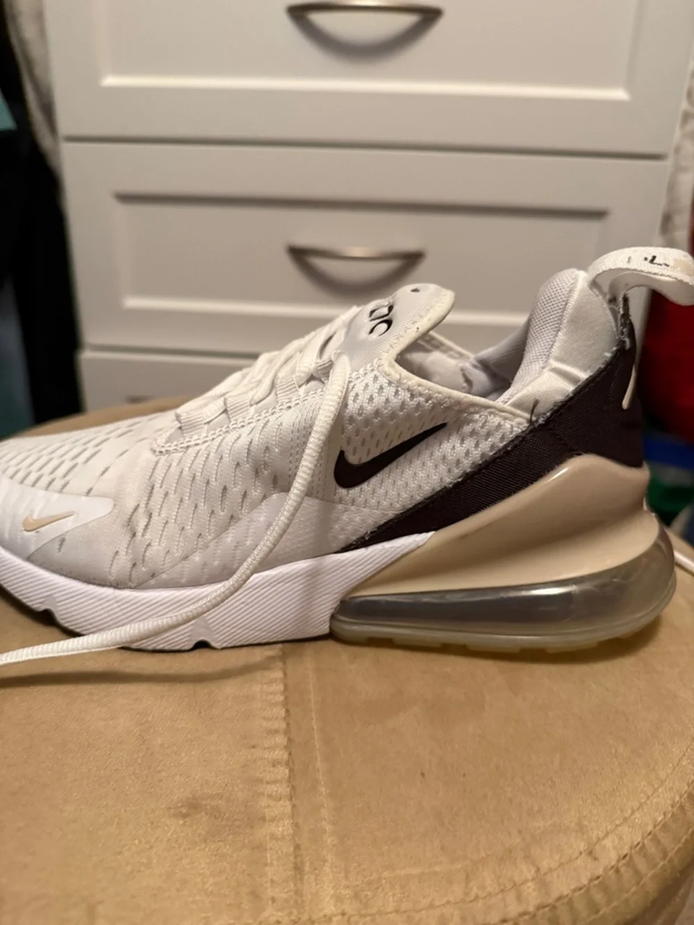 Nike Air Max 270 White Black Cream Women's Athletic Shoes